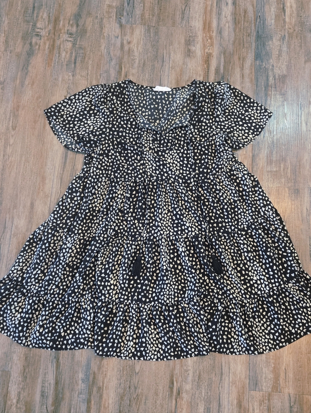 R2 Boutique Black Dress with White Dot Print - Size S